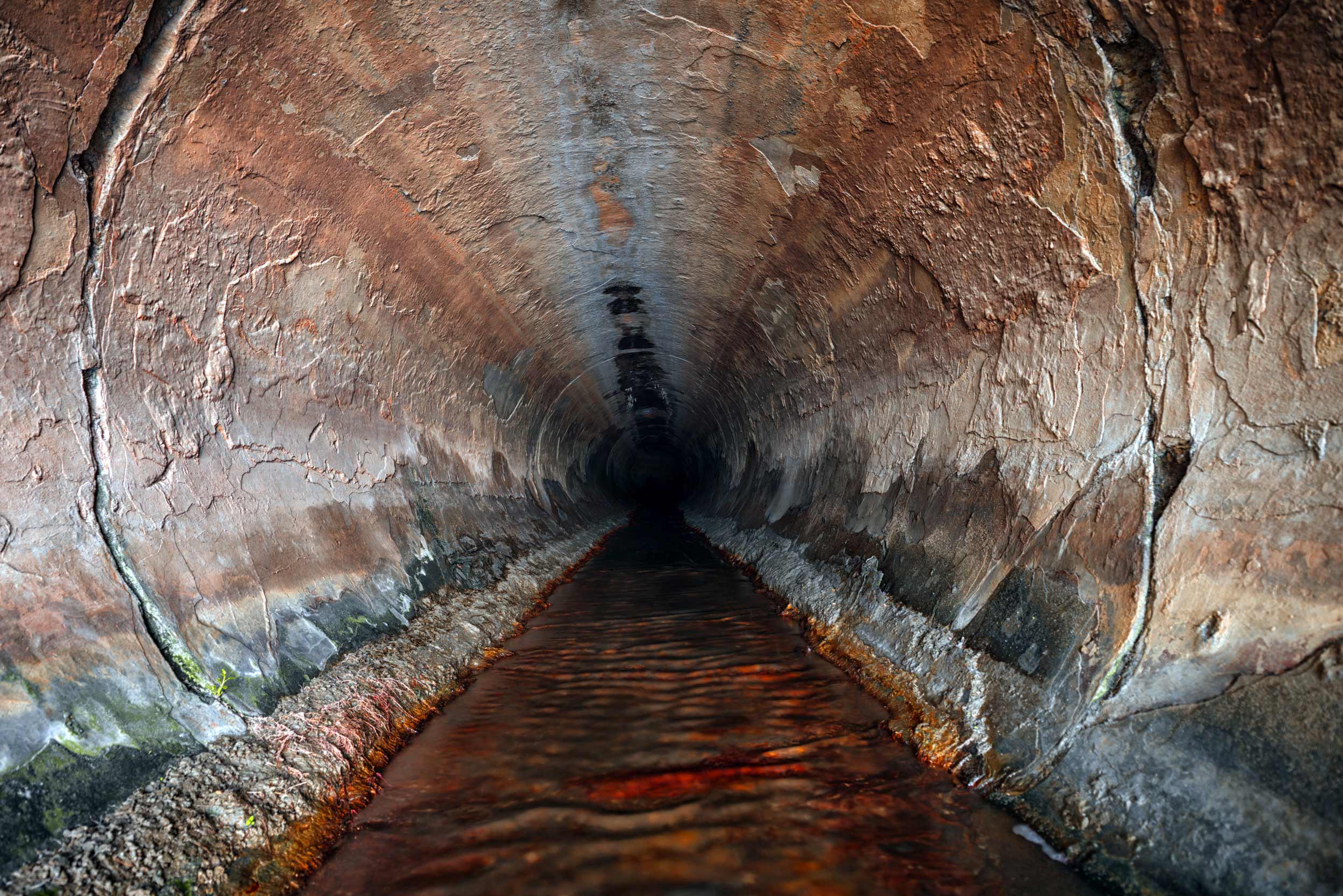 Severely corroded concrete sewer tunnel