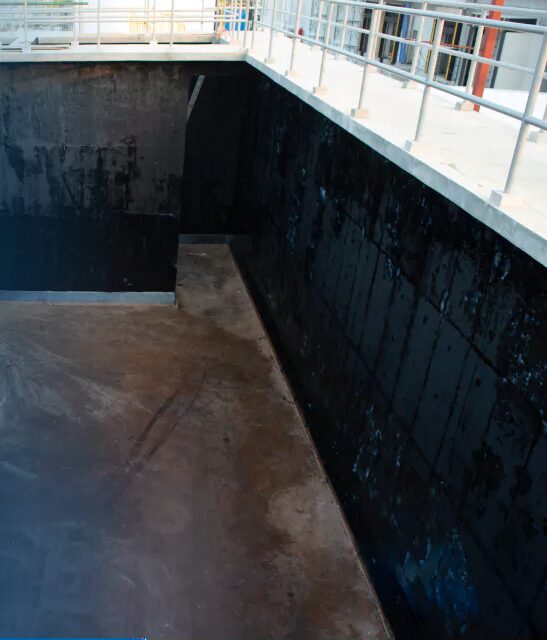 Coated concrete filter basin channel