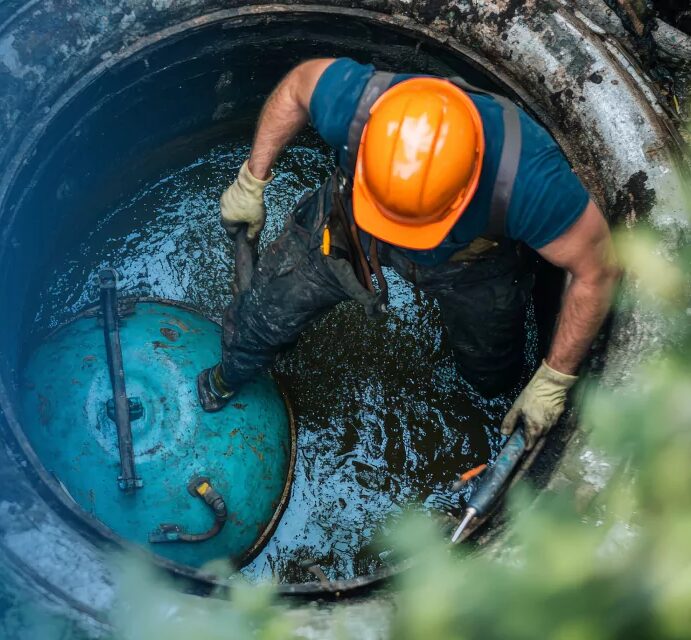 Applicator working above a manhole opening
