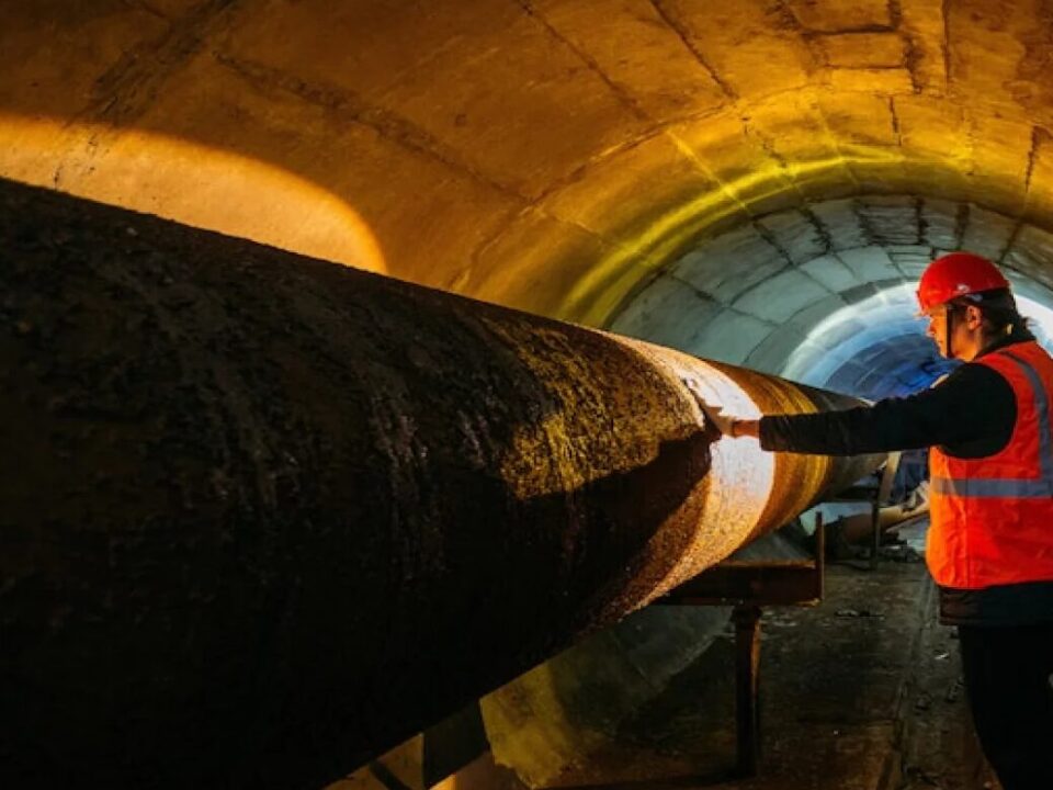 Large-diameter sewer pipe inside a tunnel