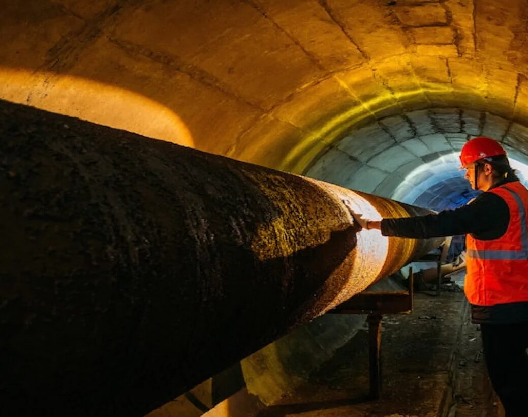 Large-diameter sewer pipe inside a tunnel